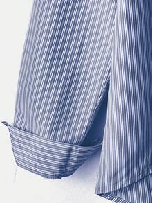 Franclia 女式格子落肩长袖条纹休闲通勤衬衫，秋季 - 藍色 - 查看 4