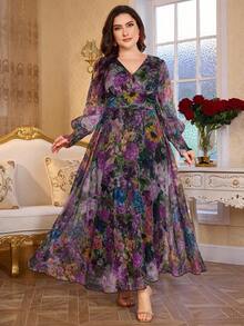 Modelyn Đầm Maxi Tay Dài Cổ Chữ V Sang Trọng Thanh Lịch Mới - Màu đỏ tím - Xem 1