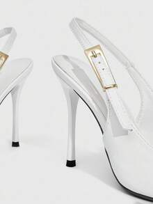 CUCCOO SZL Giày cao gót mũi nhọn hở gót màu trơn dành cho nữ, thích hợp cho dịp Giáng sinh. - trắng - Xem 6