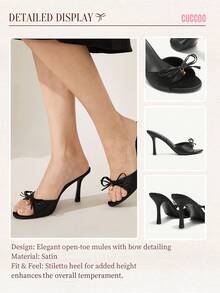 CUCCOO CHICEST Women's Black PU Mule Pumps With Heart Charm, Pointed Toe High Heels - Black - View 16