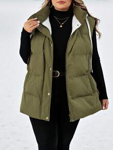 SHEIN CURVE+ 大码女式加厚连帽背心夹克，带口袋，吸汗，冬季大码背心大码冬季背心大码羽绒背心 8xl 背心大码夹克秋季/秋冬