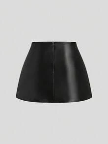 Lyrianda Plus Size Women's Elegant Sexy Bodycon Mini Skirt With Side Slit, Suitable For Nightclub Performance, Winter - Black - View 2