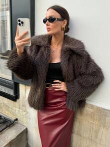 Lavishia Faux Fur Mocha Brown Lapel Coat, Fashionable, Elegant And Sexy Fall Winter New Year Christmas Elegant - Brown - View 5