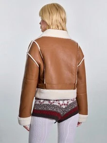 ROMWE Avant Women's Casual Y2K Furry Faroe Islands Jacket, Autumn/Winter - Brown - View 4