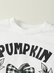 Young Girls Halloween Print Casual Round Neck Sweatshirt 2025 Back-To-School Season Kids College Outfits And Campus Sportswear - White - View 3