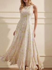 Aveloria Rosie Vestido de fiesta elegante sin mangas con inserción de dobladillo de tela bordada con teñido anudado de colores - Multicolor - Ver 8