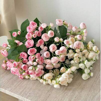 1/2 件 18 英寸 12 头山茶花蕾花束 - 真实触感假花，适用于豪华家居/酒店装饰、摄影道具、不褪色花艺布置、办公桌中心装饰