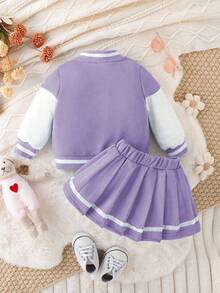 SHEIN 女童夹克和百褶裙套装，春秋季