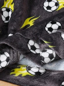 SHEIN 2pcs Tween Boy Football Pattern Crew Neck Long Sleeve Top And Soft Fleece Pajama Pants Set, Comfortable Homewear Sleepwear, Autumn/Winter Fall - Grey - View 3