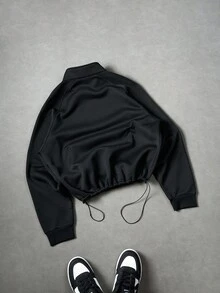 Manfinity Sporsity Men's Autumn Letter Print Raglan Sleeve Drawstring Hem Casual Pocket Pullover Hoodie