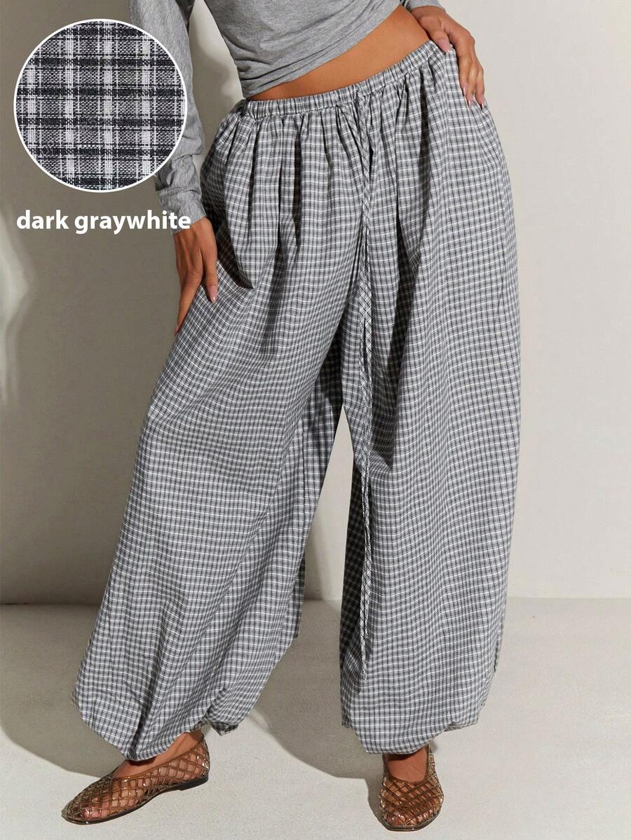 Athîral Women's Plaid Elastic Waist Loose Casual Balloon Pants, Summer,Autumn,Umbrella Pants,Leisure Sports - Multicolor - View 1
