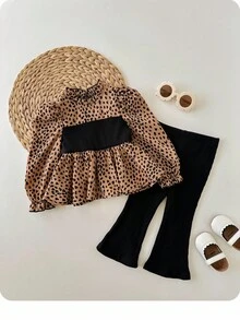 SHEIN Babygirl Cute Ditsy Floral Long Sleeve Shirt Set, Autumn/Winter - Multicolor - View 1