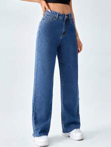 Jeanoix 休闲水洗宽松直筒牛仔裤 - 中等水洗藍 - 查看 4