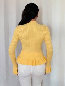 Rafferiza Women's Soft Yellow Cardigan,Autumn Elegant Tea Party Turtleneck Long Sleeve Ruffle Trim Fitted Button-Front Casual Commuting Business Office Daily - Yellow - View 3