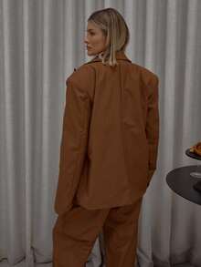 MUSERA Extreme Oversized Faux Pocket Detail Blazer Only Streetwear Classy Casual Sexy Going Out Fall Autumn Toffee Spring - Mocha Brown - View 4