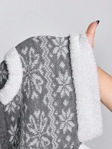 ROMWE Avant 2 件套女士雪花图案前系带吊带针织上衣和针织短裤套装 - 灰色 - 查看 8