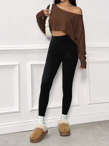 SHEIN Unity Casual Oversized Dropped Shoulder Oblique Shoulder Long Sleeve T-Shirt, Textured Jacquard Fabric