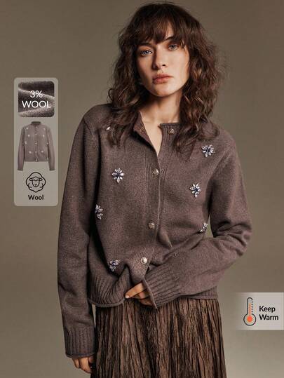 Ontre 2025 5%羊毛混纺针织开衫，宽松腰部设计，现代都市风格，深灰色，休闲，商务，日常穿着，秋冬新品