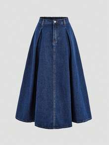 SHEIN Girlism Teen Girl Dark Blue Denim Pleated Mini Skirt,Fall Clothes, Autumn Clothes ,Casual And Fashionable Vacation Outfits Winter