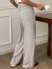 DAZY Striped Heart Pattern Loose Women Pajama Bottoms, Winter - Khaki - View 2