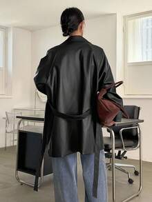 DAZY Veste coupe-vent mi-longue en PU pour femmes, décontractée et polyvalente