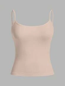 SHEIN PETITE CURVE Áo ba lỗ bó sát thường ngày cỡ lớn dành cho nữ (dây mảnh) - màu nâu - Xem 10