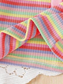 SHEIN Atasan Polo Tanpa Lengan Berkerah Garis-Garis Warna-warni Modis untuk Bayi Perempuan, Musim Semi/Panas - MultiWarna - View 6
