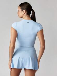 Missguided x Playboy Logo Cap Sleeve Fitted Crop TopAthletic Summer Tennis Workout Women Powder Baby Blue Yoga Fashion - Blue - View 2