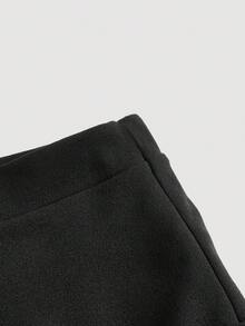SHEIN MOD 黑色不对称双层下摆加大码女式优雅半身裙 - 黑色 - 查看 4