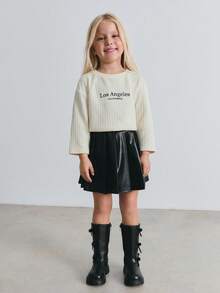 Maija Kids Oversized Casual Long Sleeve T-Shirt With Embroidered English Graphic For Young Girls Fall Winter