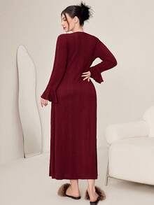 Modelyn 1 chiếc váy ôm dáng tay dài cổ chữ V cỡ lớn cho nữ - Màu Đỏ Sâu - Xem 3