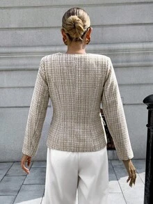 Chiquease Women's Square Collar Long Sleeve Fitted Blazer Jacket, Versatile Casual Top