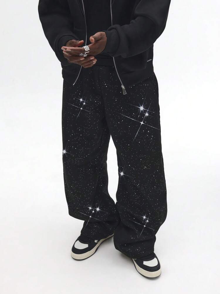 Jogginghose mit weitem Bein und Galaxie-Sternen-Print