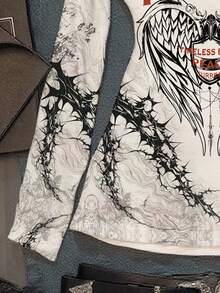 SHEIN EZwear Áo thun nữ tay dài cổ chữ V, tối giản, đa năng, ôm vừa vặn, phù hợp mặc ở sân bay - trắng - Xem 3