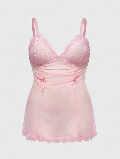 Plus Size Cute Kawaii Doll Dress With Butterfly Lace Trim Mesh Nightgown