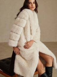 Aveloria Rosie Eleganter Fake-Pelz-Kragen Lange Strickjacke mit Streifendesign, vielseitig für Partywear, Damen