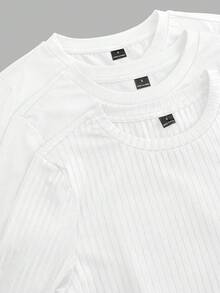 SHEIN EZwear 3 件套女士休闲圆领修身长袖 T 恤套装，适合秋冬季 - 白色 - 查看 7