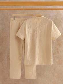 Manfinity BRENVOR 2pcs Men's Fitted Knit Casual T-Shirt Set, Suitable For Summer - Khaki - View 2