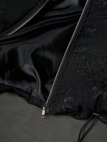 Manfinity EMRG 男士花卉图案立领拉链休闲冬季夹克 - 黑色 - 查看 8