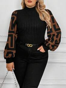 SHEIN Clasi Áo cánh chắp vá cỡ lớn dành cho nữ khi đi nghỉ - Màu nâu  Mocha - Xem 4