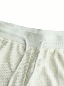 Manfinity Homme Plus Size Men's Polo Collar Short Sleeve Top And Drawstring Shorts Set, Beige Casual Two Piece Set Men Cream Outfit Men Men Two Piece Set Summer Men Co Ord Set Men White 2 Piece Pants Set - Beige - View 3