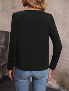 EMERY ROSE Casual Versatile Solid Color Long Sleeve T-Shirt - Black - View 2