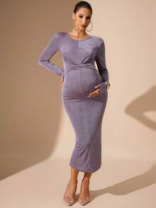 MaterniChic Robe de maternité ajustée de couleur unie élégante pour soirée