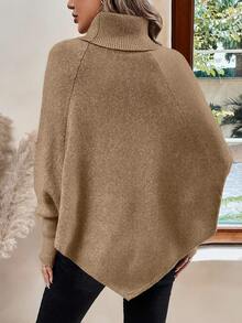 LanaWest Women's Casual High Neck Button Design Cable Pattern Batwing Sleeve Loose Knit Sweater, Autumn/Winter - Camel - View 2