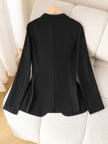 Franclia Blazer de ajuste ceñido de unicolor y longitud media para mujer, chaqueta versátil y minimalista de estilo para ir al trabajo - Negro - Ver 2