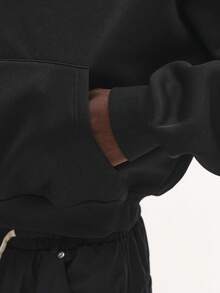 Áo Hoodie SUMWON dáng ngắn, rộng rãi, có dây rút, kiểu dáng cổ điển, tối giản, phong cách đường phố mùa đông, chất liệu lông cừu cao cấp, in logo, thời trang đô thị thường ngày, kiểu dáng đơn giản. - màu đen - Xem 8
