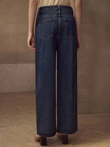 MOTF PREMIUM WOMEN'S ELEGANT MINIMALIST LACE PATCHWORK JEANS - Blue - View 4