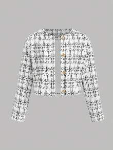 SHEIN 少女休闲简约舒适圆领开衫和裙子套装