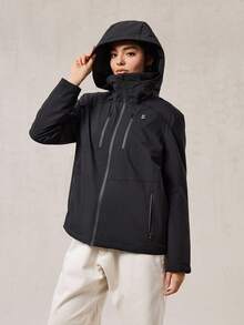 OutZeal 女士滑雪服冲锋衣保暖冬季滑雪露营绗缝内衬防风防水户外夹克带拉链口袋 - 黑色 - 查看 12