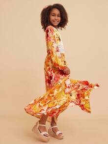 Travachic KIDS Tween Girl Floral Print Long Sleeve Vacation Dress